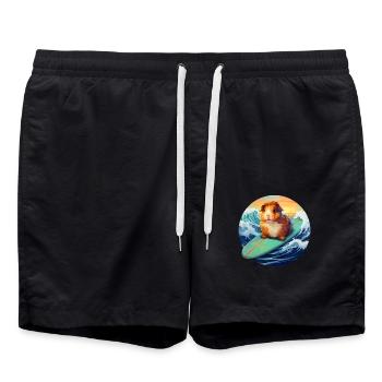 Guinea pig surfing - Swim Trunks - black - Front - AI Model Male 185 light (185cm)