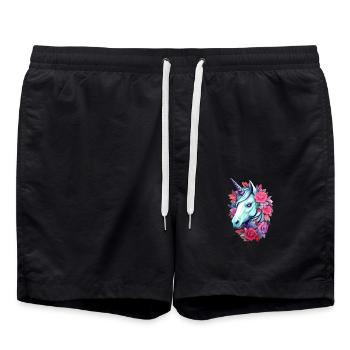 Einhorn Blumen-Ästhetik - Badeshorts - Schwarz - Vorne - AI Model Male 185 light (185cm)