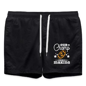 Pregnancy Football Our champ is in the making - Swim Trunks - black - Front - AI Model Male 185 light (185cm)