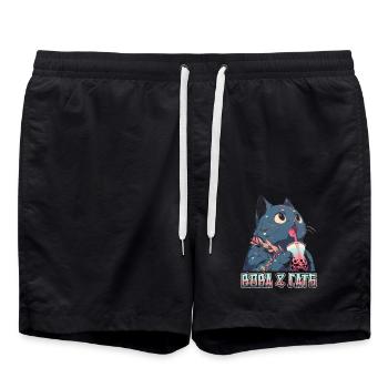 Boba and Cats Katze die Bubble Tee Mädchen Anime - Badeshorts - Schwarz - Vorne - AI Model Male 185 light (185cm)