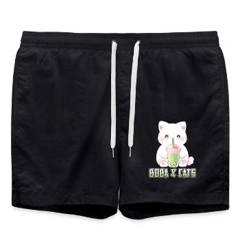 Boba and Cats Katze die Bubble Tee Mädchen Anime - Badeshorts - Schwarz - Vorne - AI Model Male 185 light (185cm)
