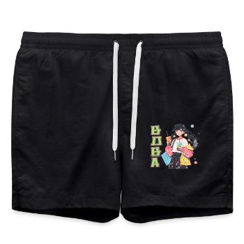 Anime and Boba Bubble Tea - Swim Trunks - black - Front - AI Model Male 185 light (185cm)