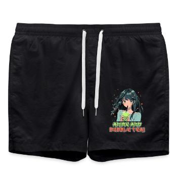 Anime and Boba Bubble Tea - Badeshorts - Schwarz - Vorne - AI Model Male 185 light (185cm)