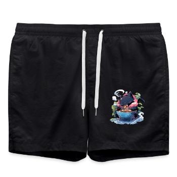 Anime Manga Kawaii Cat Eats Ramen Noodles - Swim Trunks - black - Front - AI Model Male 185 light (185cm)