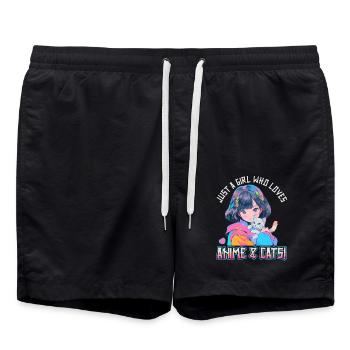 Kawaii Manga Juste une fille qui aime l’anime et les chats - Short de bain - noir - Devant - AI Model Male 185 light (185cm)