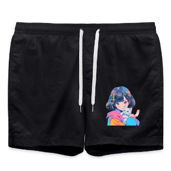 Anime et chats Kawaii Girl Anime - Short de bain - noir - Devant - AI Model Male 185 light (185cm)