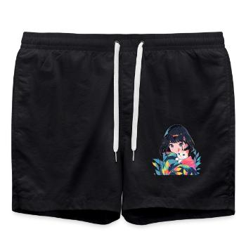 Anime et chats Kawaii Girl Anime - Short de bain - noir - Devant - AI Model Male 185 light (185cm)
