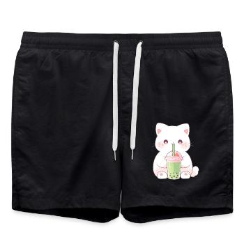 Boba and Cats Katze die Bubble Tee trinkt Anime - Badeshorts - Schwarz - Vorne - AI Model Male 185 light (185cm)