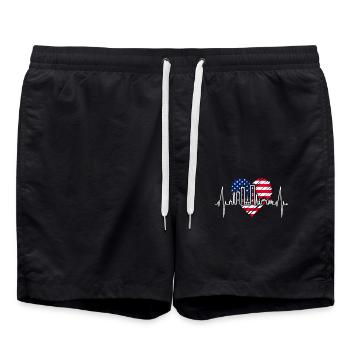 Boston Skyline Herzschlag USA Flagge Herz Liebe - Badeshorts - Schwarz - Vorne - AI Model Male 185 light (185cm)