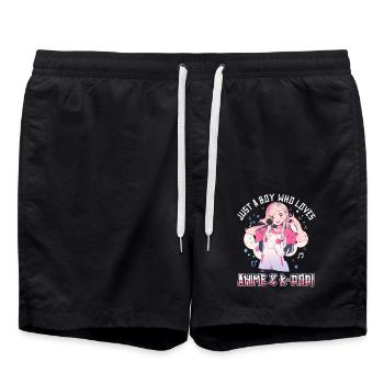 Just a Boy who loves Anime and K-Pop - Badeshorts - Schwarz - Vorne - AI Model Male 185 light (185cm)