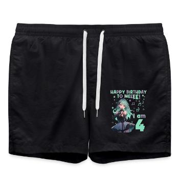 Anime Mandga K-Pop KPop Girl 4th Birthday - Swim Trunks - black - Front - AI Model Male 185 light (185cm)