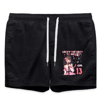 Anime Mandga K-Pop KPop Mädchen 13. Geburtstag - Badeshorts - Schwarz - Vorne - AI Model Male 185 light (185cm)