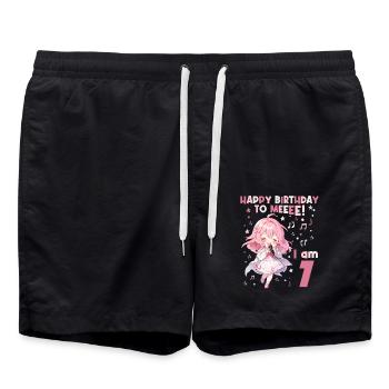 Anime Mandga K-Pop KPop Girl 7th Birthday - Swim Trunks - black - Front - AI Model Male 185 light (185cm)