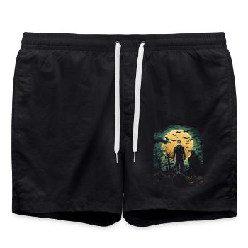 Skeleton zombie in foggy cemetery at full moon - Swim Trunks - black - Front - AI Model Male 185 light (185cm)
