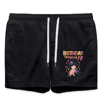 Anime Mandga Boba Bubble Tea 14. Geburtstag - Badeshorts - Schwarz - Vorne - AI Model Male 185 light (185cm)