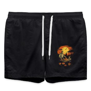 Halloween feast with pumpkins under full moon - Swim Trunks - black - Front - AI Model Male 185 light (185cm)