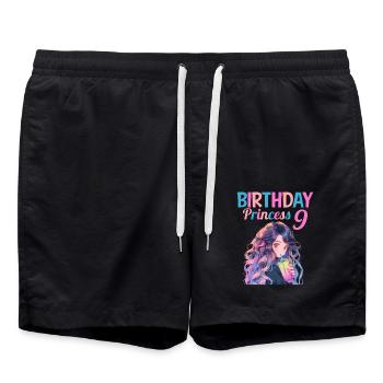 Anime Mandga Boba Bubble Tea 9th Birthday - Swim Trunks - black - Front - AI Model Male 185 light (185cm)