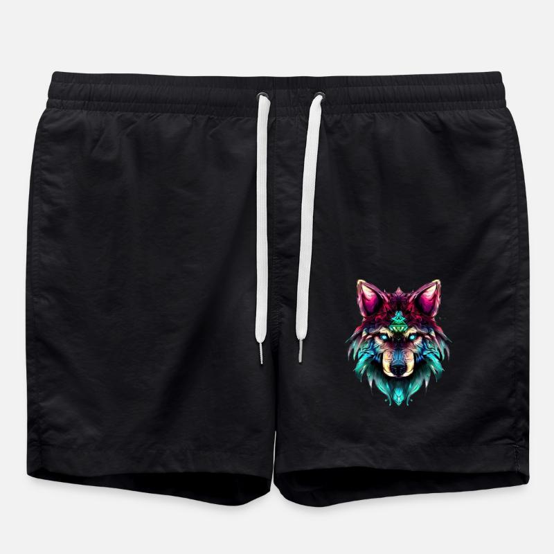 Mystic Wolf Synthwave Wolf Head - Short de bain - noir