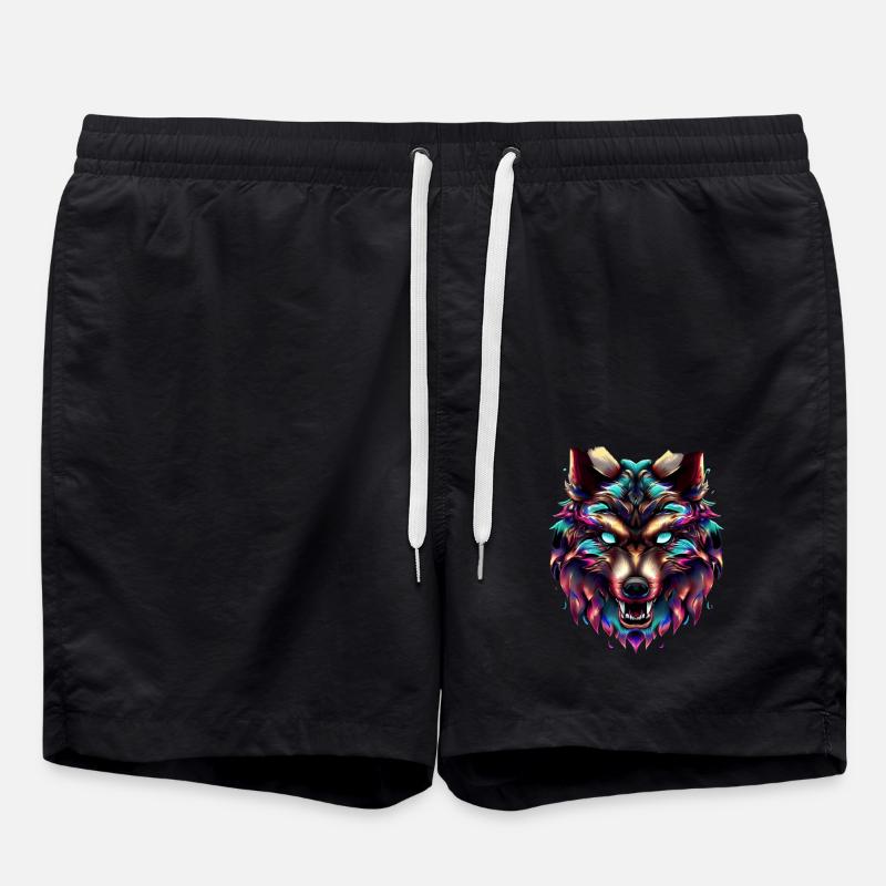 Wolfskopf Synthwave Wolf - Badeshorts - Schwarz
