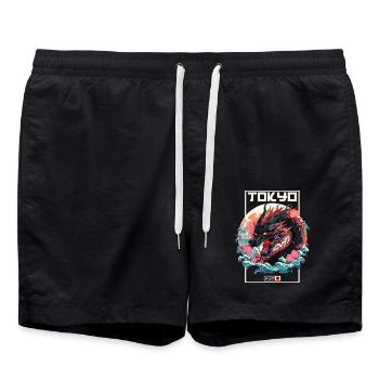 Tokio Asien 80er Japanischer Retro Drache Drachen - Badeshorts - Schwarz - Vorne - AI Model Male 185 light (185cm)