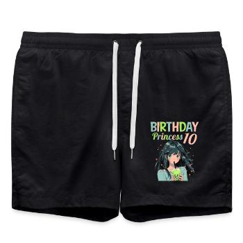 Anime Mandga Boba Bubble Tea 10. Geburtstag - Badeshorts - Schwarz - Vorne - AI Model Male 185 light (185cm)