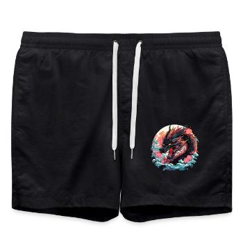 Tokio Asien 80er Japanischer Retro Drache Drachen - Badeshorts - Schwarz - Vorne - AI Model Male 185 light (185cm)