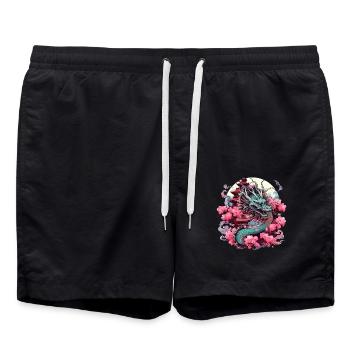 Tokio Asien 80er Japanischer Retro Drache Drachen - Badeshorts - Schwarz - Vorne - AI Model Male 185 light (185cm)