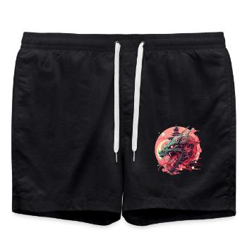 Tokio Asien 80er Japanischer Retro Drache Drachen - Badeshorts - Schwarz - Vorne - AI Model Male 185 light (185cm)
