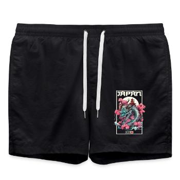 Tokio Asien 80er Japanischer Retro Drache Drachen - Badeshorts - Schwarz - Vorne - AI Model Male 185 light (185cm)