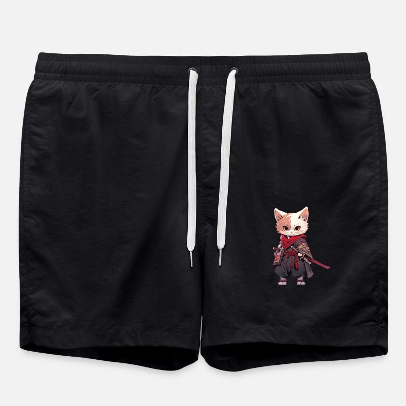 Asia Cat Japanese Samurai Samurai - Swim Trunks - black