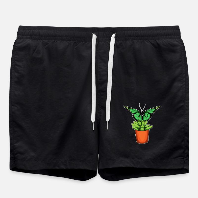 Butterfly Flowerpot Flower - Swim Trunks - black