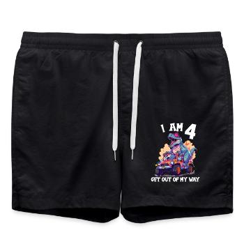 T-Rex Drives Monster Truck I'm 4th Birthday - Swim Trunks - black - Front - AI Model Male 185 light (185cm)