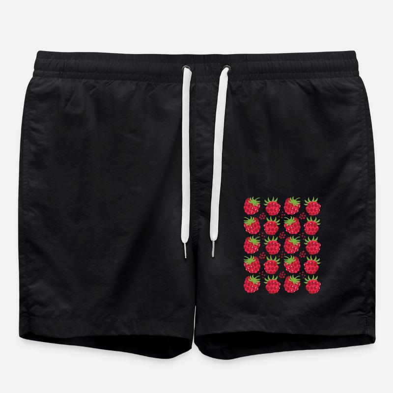 Raspberry Berries Fruit Pattern - Swim Trunks - black
