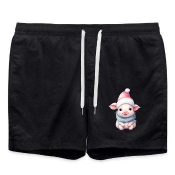 Weihnachtsschwein mit Weihnachtsmütze - Süße - Badeshorts - Schwarz - Vorne - AI Model Male 185 light (185cm)