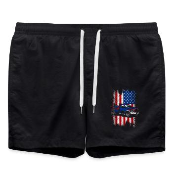 Drapeau américain des États-Unis 4 juillet Conducteur de dépanneuse - Short de bain - noir - Devant - AI Model Male 185 light (185cm)