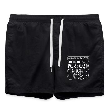 Coffee and cats the perfect match - Swim Trunks - black - Front - AI Model Male 185 light (185cm)
