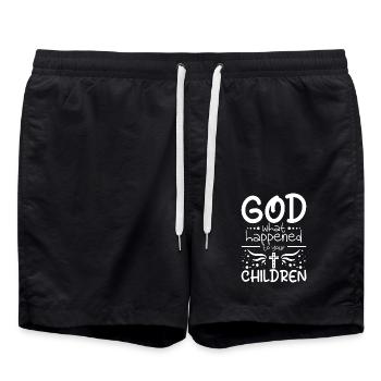 God what happened to your children - Swim Trunks - black - Front - AI Model Male 185 light (185cm)