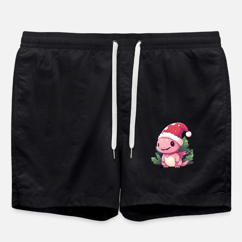 Christmas Axolotl Mistletoe - Swim Trunks - black