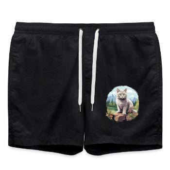 British Shorthair - Swim Trunks - black - Front - AI Model Male 185 light (185cm)
