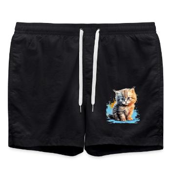 Persian Cat Perser Katze - Swim Trunks - black - Front - AI Model Male 185 light (185cm)