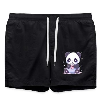 Kawaii Panda trinkt Boba Bubble Tea Chibi - Badeshorts - Schwarz - Vorne - AI Model Male 185 light (185cm)