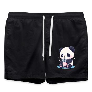 Kawaii Panda trinkt Boba Bubble Tea Chibi - Badeshorts - Schwarz - Vorne - AI Model Male 185 light (185cm)