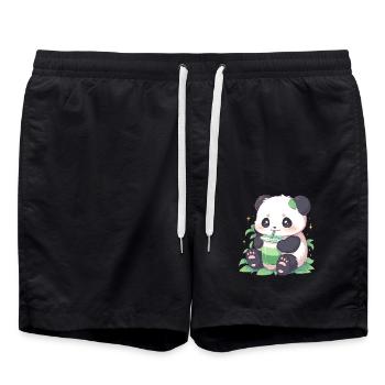 Kawaii Panda trinkt Boba Bubble Tea Chibi - Badeshorts - Schwarz - Vorne - AI Model Male 185 light (185cm)