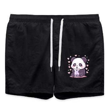 Kawaii Panda trinkt Boba Bubble Tea Chibi - Badeshorts - Schwarz - Vorne - AI Model Male 185 light (185cm)