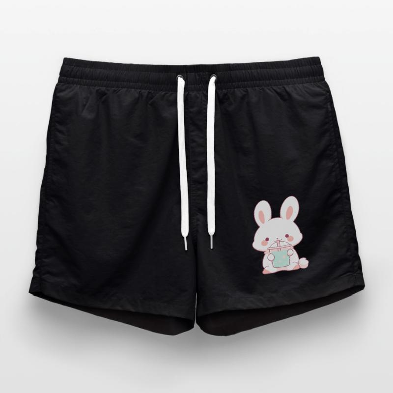 Kawaii Bunny Drinks Boba Bubble Tea Chibi Swim Trunks
