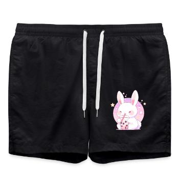 Kawaii Bunny boit Boba Bubble Tea Chibi - Short de bain - noir - Devant - AI Model Male 185 light (185cm)