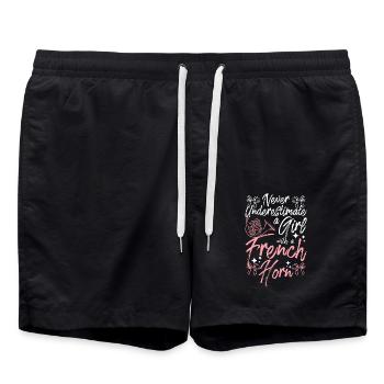 Never underestimate a girl with a french horn - Swim Trunks - black - Front - AI Model Male 185 light (185cm)