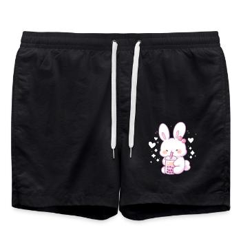 Kawaii Bunny boit Boba Bubble Tea Chibi - Short de bain - noir - Devant - AI Model Male 185 light (185cm)