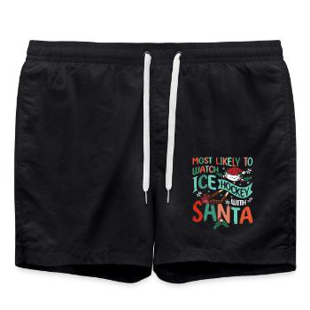 Most likely to watch Ice hockey with santa - Swim Trunks - black - Front - AI Model Male 185 light (185cm)