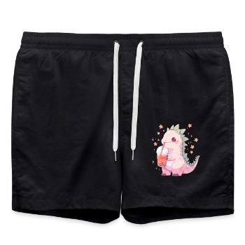 Kawaii Dinosaur Drinks Boba Bubble Tea Chibi - Swim Trunks - black - Front - AI Model Male 185 light (185cm)